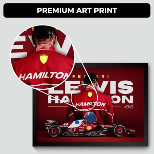 Image of Lewis Hamilton Poster Ferrari F1 Poster | Framed Ferrari F1 Car A4 Sized (31 x 23 cm) | Lewis Hamilton Posters | Ferrari Car Frame for Wall, Gift for Boys, Formula 1 Frames | Formula 1 Framed (F 083)