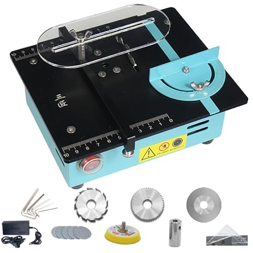 Mini Table Saw, 96W Electric Desktop Table Saw with 3 Saw Blades, Cut Thickness 12MM 0-90° Adjustable Angle, Small Electric Saw Cutter for DIY Handmade Wooden Metal Crafts