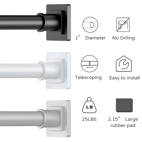 Image of UIOSANRT Shower Curtain Rod Adjustable 31-79 inch, Anti-Rust Shower Rod & Spring Tension Shower Rod No Drill, Black Shower Curtain Rod for Bathroom Tension Rod