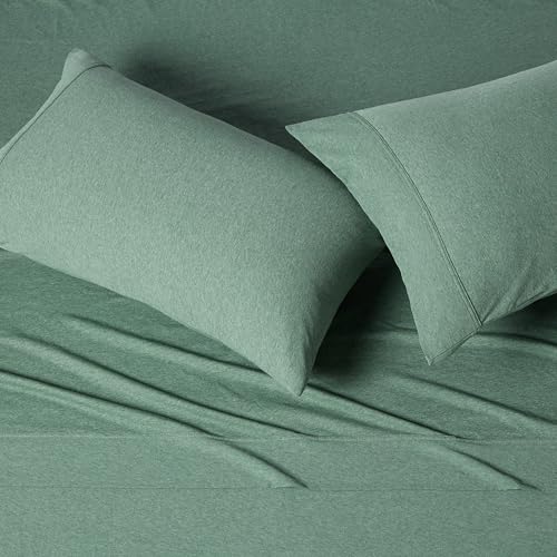 Image of Amazon Basics 100% Cotton Jersey Bed Sheet Set, Full, Olive (Melange), Solid