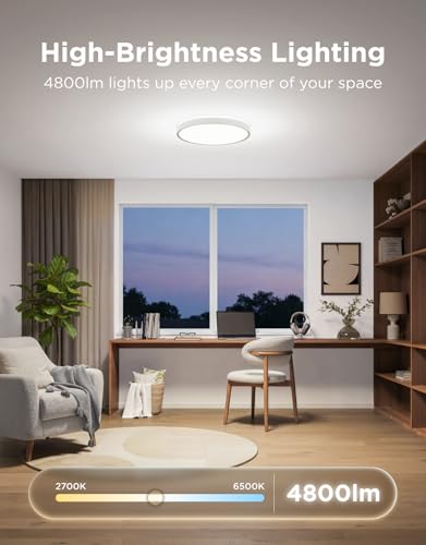 Image of Govee Smart Ceiling Light Pro, RGBIC LED Ceiling Light Fixture, 4800LM Flush Mount Light Fixture, DIY Colors, Compatible with Alexa, 2700K-6500K Lights for Living Room, Bedroom,18 Inch, 1 Pack