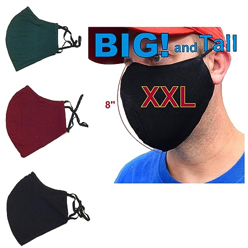 ICYROSE 3 Pack XXL 7"/ XL 6.5" Extra Large Face Mask Big and Tall 3 Ply Beard Mask Cotton Fabric nose wire Filter Pocket adjustable (Mixed Colors Set.B, XXL 7")
