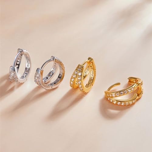 Boucles d’oreilles créoles en diamant pour femmes, créoles en or 14 carats avec diamants, boucles d’oreilles doubles boucles d’oreilles Huggie pour filles – vue 3