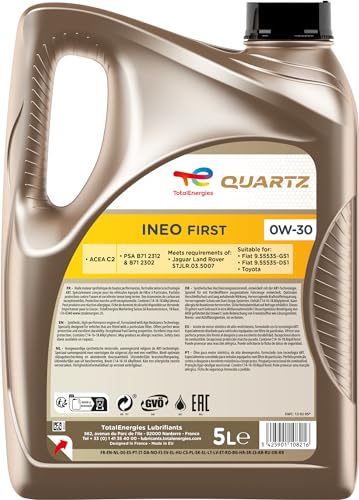 TotalEnergies Quartz INEO First 0W30 Engine Oil Low SAPS - Age-Resistance Technology - Fuel Economy Formula - Advanced Synthetic Motor Oil Lubricant - 5L - Image 3