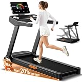 UMAY Tapis Roulant Salvaspazio con 16% Pendenza, 14KM/H Tapis Roulant Elettrico Pieghevole con Cardiofrequenzimetro, Tapirulan da Casa 3.5HP con Display LED, Carico massimo di 180 kg, Antiscivolo