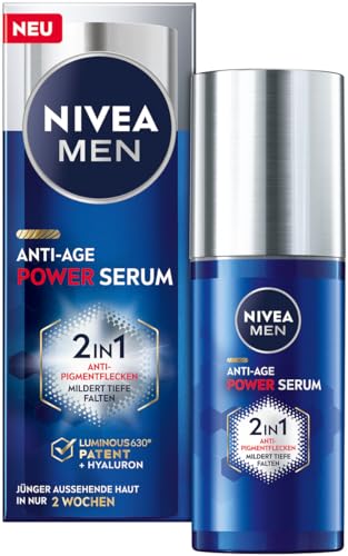 NIVEA MEN Anti-Age 2en1 Power Serum, cuidado facial para hombres con ácido hialurónico para efecto antienvejecimiento, cuidado de la piel con LUMINOUS630® contra manchas de la edad y pigmentación (30