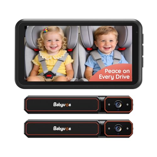 Image of Babyvue BV6PRO Wireless Dual Car Camera Baby Monitor Fast Setup, HD1080P Spilt-Screen Baby Car Monitor for 2 Kids, Auto IR Night Vision Backseat Camera for Newborns Gift
