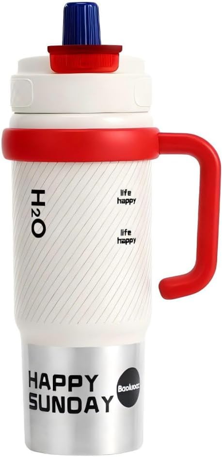 800ml Stainless Steel Water Bottle, Insulated Cup with Straw & Handle, Removable Tea Compartment, Leak-Proof & Non-slip, BPA-Free, Travel Coffee Mug for Office Home Outdoor Camping Car (white)