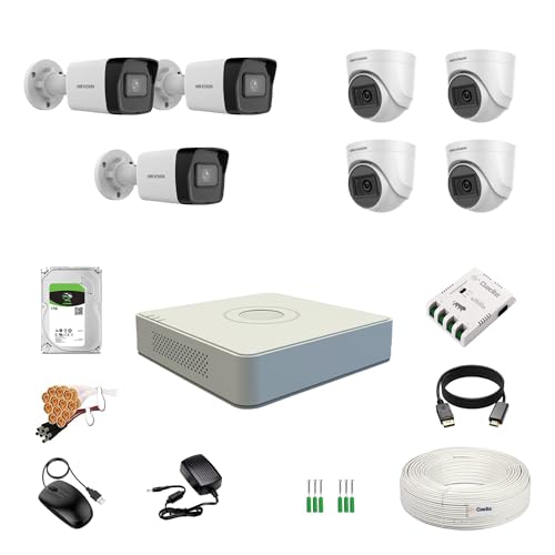 Image of HIKVISION 2MP 1080P 8 Channel DVR, 2MP 4 Dome & 3 Bullet Cameras [Night Vision + EXIR Technology + Motion Detection + HDTVI] + 1 TB HDD + 8 CH SMPS + CCTV Cable + BNC /DC