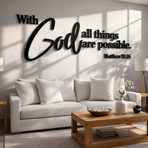 AceOrbit Christian Bible Verses Wall Art Decor with God All Things Are Possible15.7 x 40.9 Wooden Religious Scripture Jesus Wall Decor 3D Letters Hanging Prayer Decoration for Church Home
