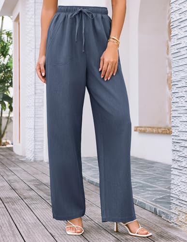GRACE KARIN Women's Wide Leg Casual Pants Summer Lightweight Drawstring Elastic Waist Lounge Beach Palazzo with Pockets4