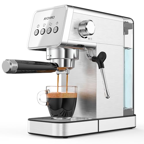 Image of AYCHIRO 20 Bar Espresso Machine, Semi-Automatic Espresso Maker with Milk Frother Wand, Compact Stainless Steel Coffee Machine for Latte & Cappuccino, 37.2 oz Removable Water Tank