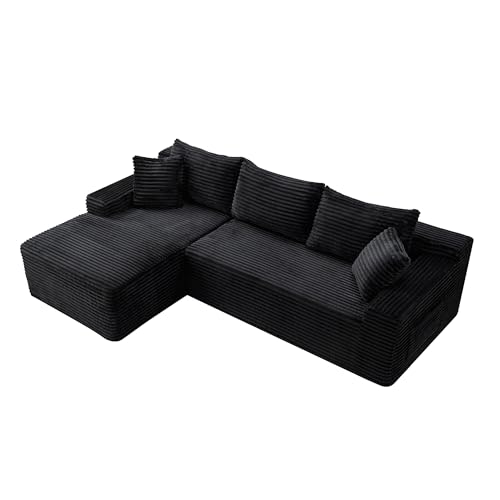 95" L-Shaped Cloud Sectional Couch, Left Facing Modular Compressed Boneless Sectional Sofa with Chaise Lounge, Plush Corduroy Boneless Corner Sofa for Living Room - Image 5