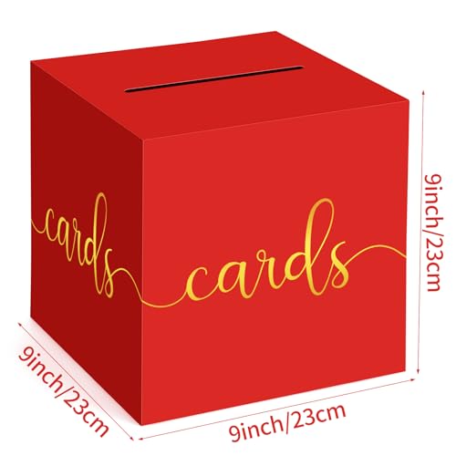 Image of Hooqict Red Gift Card Box with Slot 9.1 inch Gold Foil Card Box for Party, Graduation, Wedding Reception, Birthday, Christmas, New Year, Raffle Ticket Money Envelope Holder