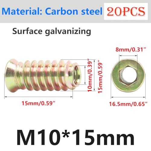 Qrity 20PCS Threaded Inserts Nuts, Hex Drive Head Nuts, Threaded Inserts for Wood Hex Socket Drive, Zinc Plated Carbon Steel - Image 2
