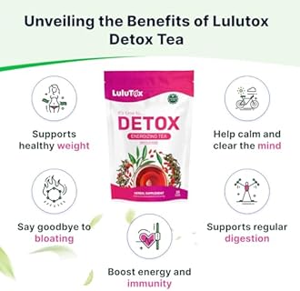 LULUTOX Detox Tea - Herbal Blend with Dandelion, Ginseng, and Ginger - Supports A Healthy Weight, Digestive Health - Vegan, All Natural, Laxative-Free - Peach Flavor (3 Pack x 28 Servings)