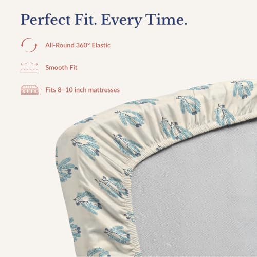 Image of Jaipur Weaves King Size Elastic Fitted Bedsheet, 100% Pure Cotton King Size Fitted Bedsheet for Double Bed with 2 Pillow Covers, 240 TC, 72x78 Inches up to 8-inch Mattress, Leafy(Spring Tulips Green)