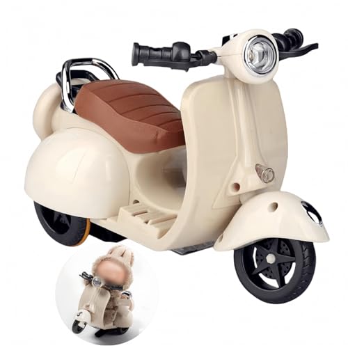 Liotww Motorcycles Scooter Toy Doll - with Light and Music, Cute Have a Seat for Accessories, Decor Desktop Ornaments Collectors (Off-White)