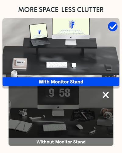 Image of FLEXISPOT EN2 Standing Desk with Monitor Stand Bundle, 48 x 24 Inches One-Piece Electric Height Adjustable Computer Desk with Cup Holder for Home Office, Black