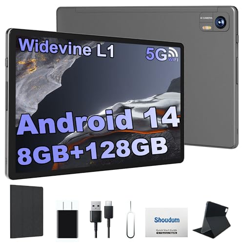 SHOUDUM Tableta Androind 14, tablet de 10.1 pulgadas, 8 GB de RAM, 128 GB de ROM de 1 TB expandida, batería de 8000 mAh, octa-core de 10.1 pulgadas con cámara de 13 MP+8 MP/Bluetooth/GPS/WiFi/pantalla