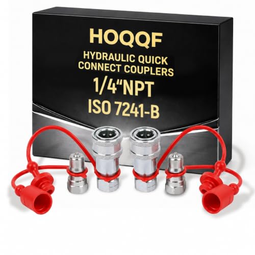 Image of 2Sets 1 /4'' NPT ISO 7241-B Hydraulic Quick Connect Couplers with Dust Caps | 1 /4 inch Ag Poppet Pioneer Style, Hydraulic Quick Coupler for QuickJack, 1 /4 inch NPT Thread + 1 /4 inch ISO 7241-B Body