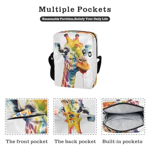 messenger bag for women crossbody shoulder bags women's crossbody handbags Adjustable Strap for School School- Giraffe Red Orange Colorful2