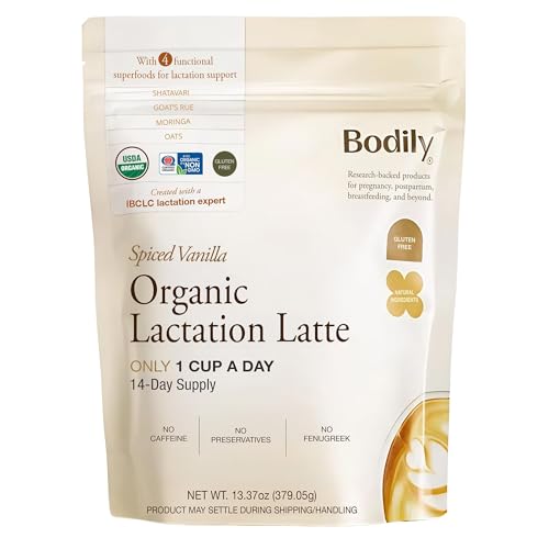 Image of Bodily Organic Lactation Latte Powder - Spiced Vanilla Flavor - Daily Lactation Drinks for Breastfeeding and Pumping - Breastfeeding Moms & Increase Milk Supply - 14.67 oz (14 Servings)