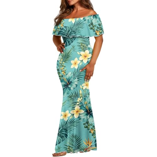 Image of Polynesian for Women S-7XL Off Shoulder Maxi Dress Hawaiian Summer Dresses