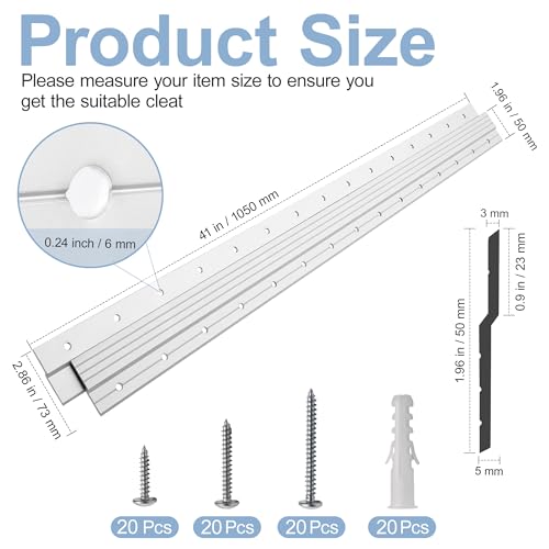 Image of 41 inch French Cleat Hanger Heavy Duty Mirror Mounting Hardware Aluminum Z Brackets Wall Hanger 250 lbs Load Interlocking Z Clips Hangers Picture Hanging Kit for Hanging Mirror, Frame - 1 Pair Silver