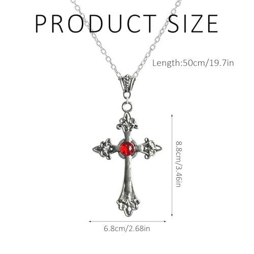 Bipl Halloween Kreuz Vampir Accessoires, Kreuz mit Rotem Juwel, Halloween Kette, für Männer und Frauen Vampir Cosplay