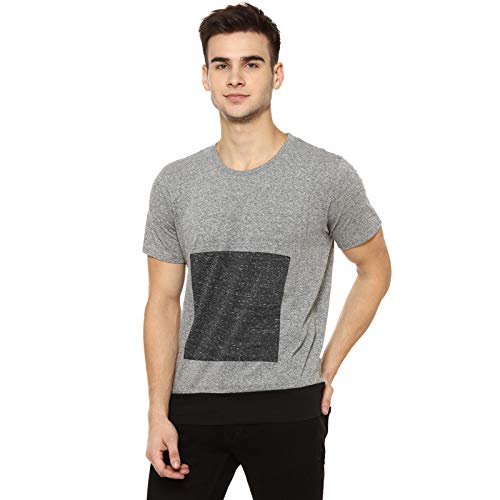 Image of Campus Sutra Color Block Men Round Neck Grey T-Shirt