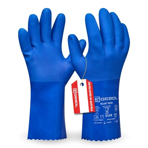 Gebol Grip Tech | 1 paio | Taglia XL (Gr 10) | Guanti lunghi in gomma in nitrile, PVC e maglia di nylon interno contro sostanze chimiche, acidi, olio e grasso, impermeabili