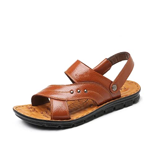 Men's Casual Beach Shoes Leather Breathable Sandals Mens Roman Sandals Leather Sandals(42)