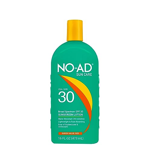 NO-AD SPF 30 Sunscreen Lotion | Broad Spectrum UVA/UVB Protection Water Resistant | Octinoxate & Oxybenzone Free with moisturizing Vitamin E and Aloe 16oz