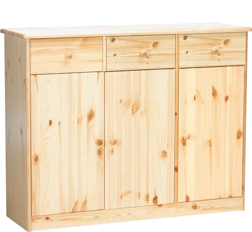 NordicLume Kommode Sideboard Skandinavisch - Holz Mit Rattanfronten 4 Türen