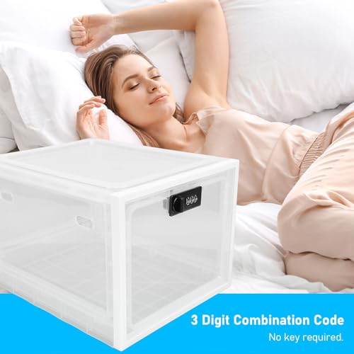 Xiuganpo Abschließbare Aufbewahrungsbox mit Kombinationsschloss, Multifunktionale Kunststoff-Kühlschrank Aufbewahrungsbehälter für Telefone Lebensmittel und Snacks, (Weißer und