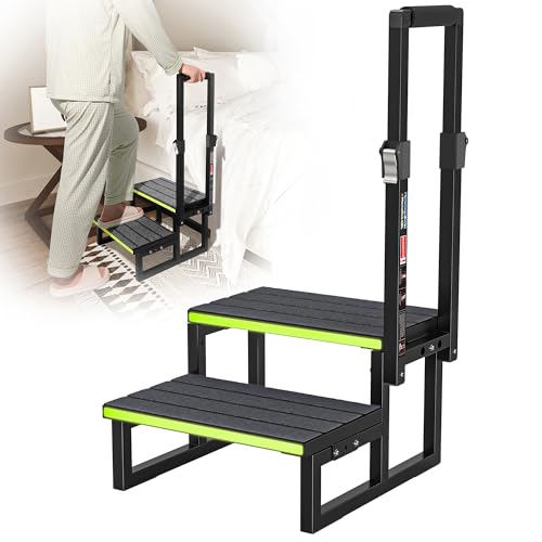 Marudina Step Stool with Adjustable Handrail (26'to 40') Aluminium 2-Step Stool w/Step Cover, 350 lb...
