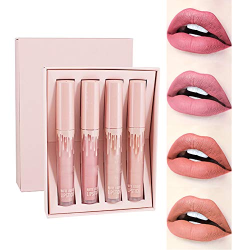 Snner 4 Colors Matte Lipstick Set Long Lasting Liquid Lipsticks Waterproof Lip Stick Non-Stick Cup Lip Gloss Sexy Moisturizing Lipstick Lip Cosmetic For Women Girls