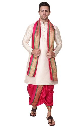 Image of Rameshwaram Fabrics Mens Ready to Wear Silk Dhoti with Angwastra Set - Pocket Dhothi