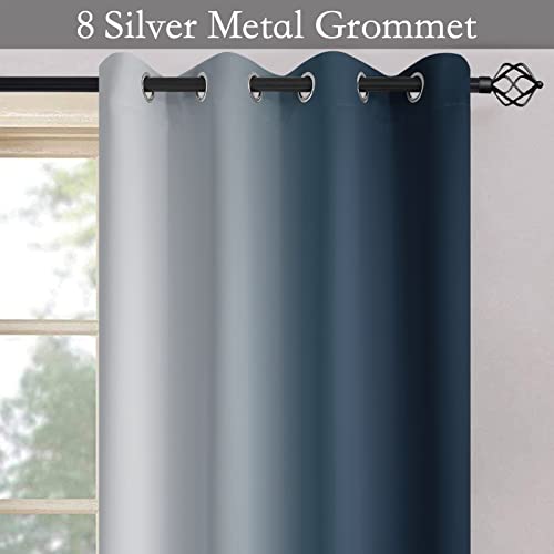 Image of SimpleHome Ombre Navy Blue to Grey White Curtains for Living Room 52Wx84L | Room Darkening Curtains for Bedroom,Gradient Light Blocking Curtain,Thermal Insulated Grommet Window Drapes,2 Panels,84 Inch