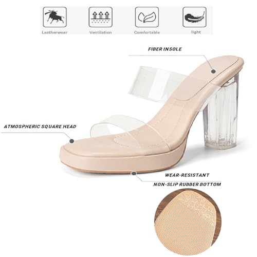 Women's Clear Two Strap High Heel Sandals Fashion Backless Slip On Transparent Heeled Soft Platform Sexy Mules Summer Party Wedding Prom Dress Shoes3