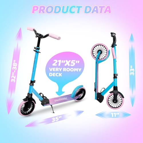 Image of Nattork Kick Scooter for Age 6+ Kids Teens Adults, Max Load 240 LBS, Adjustable Height Foldable with 8 inch Large Wheels, Anti-Shock Suspension
