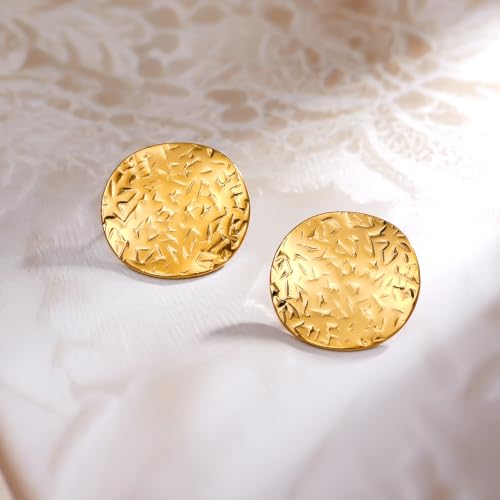 Image of Rubans Demifine Stainless Steel Gold Toned Round Stud Earrings Gift for Women