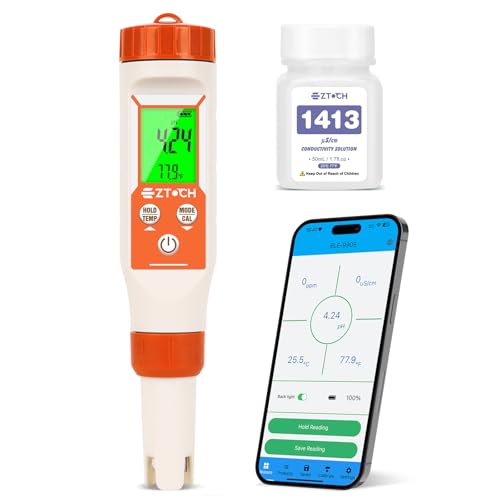 EZTOCH pH Meter for Water, Smart pH TDS EC Meter for Water Hydroponic, 4 in 1 pH Conductivity PPM Temp Meter for Drinking Water, Brewing, Aquarium, Pool, Spa
