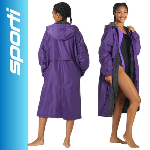 Image of Sporti Unisex Swim Parka with Comfort Plush Fleece Lining, Multi Pocket Zipper - Water Resistant Swim Coats for Women & Men