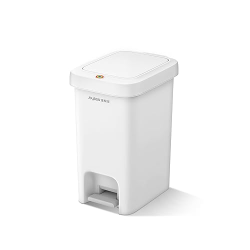 MOPALL Cubo de basura delgado para baño con tapa de cierre suave, cubo de basura con tapa desplegable y pedal de pie, cubo de basura pequeño para