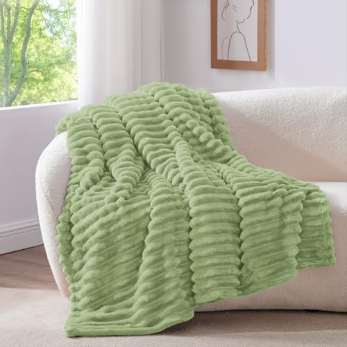 Image of BEDELITE Ribbed Sage Green Throw Blanket for Couch, 50 inchx60 inch