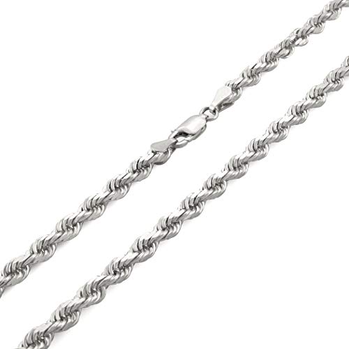 Nuragold 10K White Gold 4Mm Rope Chain Diamond Cut Pendant Necklace, Mens Womens Jewelry 18" 20" 22" 24" 26" 28" 30" #TOP19