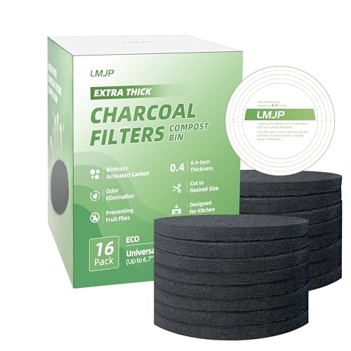 LMJP 6.7 Inch Charcoal Filters for 16 Pack Kitchen Countertop Compost Bins - Extra Thick 0.4