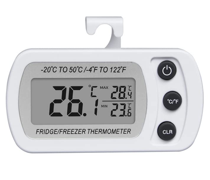 Large LCD Screen Refrigerator Fridge Thermometer,Waterproof Digital Freezer Room Thermometer,Max/Min Record Function and Magnetic Back for Kitchen,Home,Restaurants